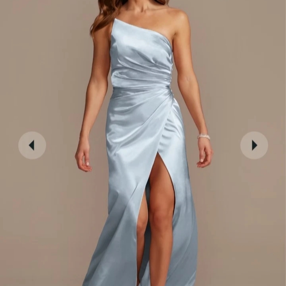 David's Bridal Sky Blue One Shoulder Gown